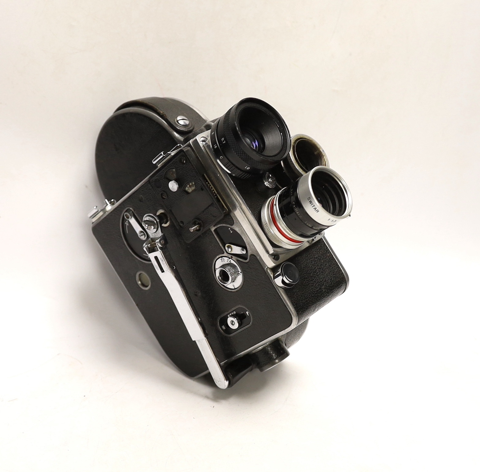 A Paillard Bolex H16 16mm cine camera in its case with lenses